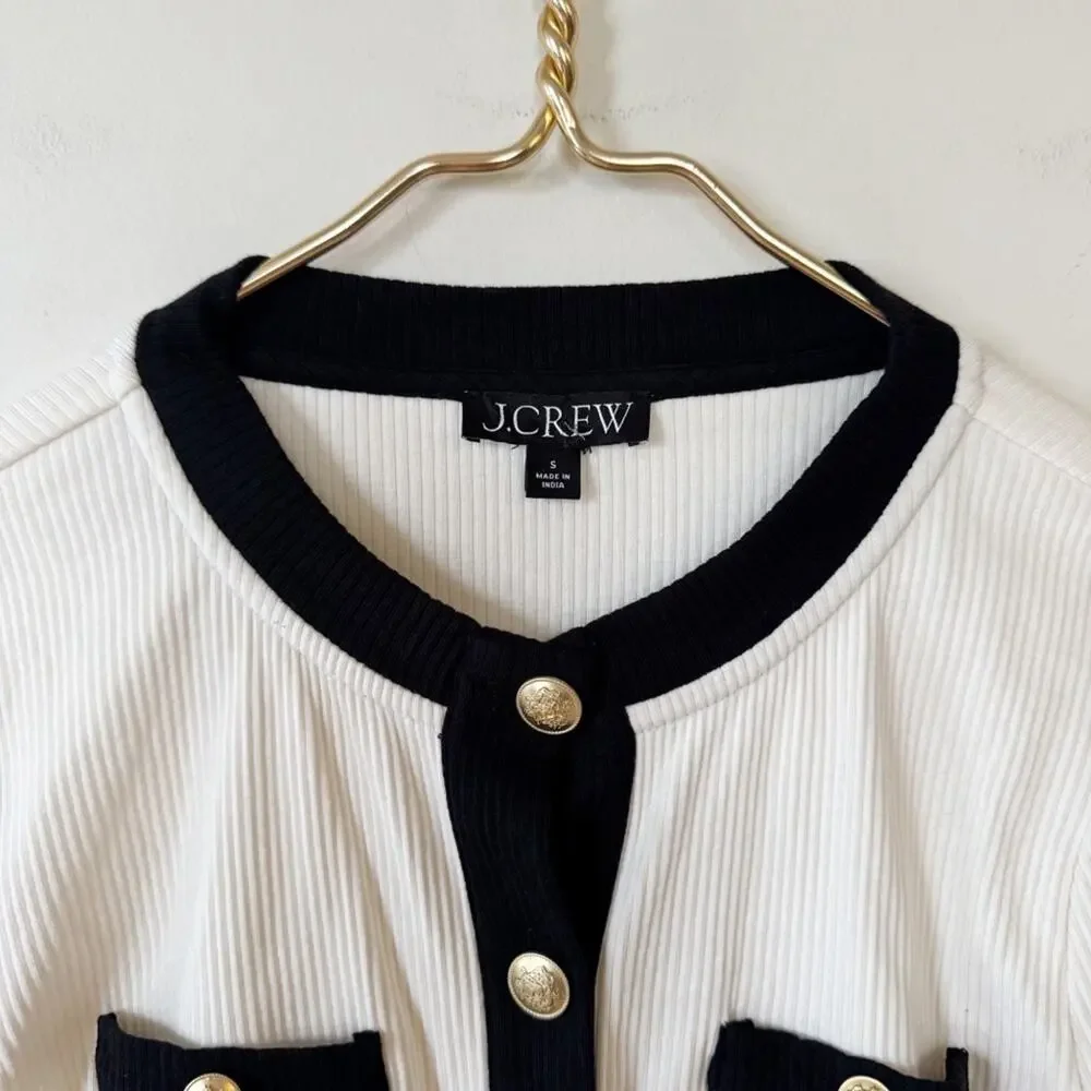 NWOT J. Crew Ivory and Black Rib Lady Jacket Cardigan Top S